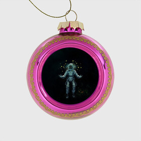 Стеклянный ёлочный шар с принтом Космонавт и бабочки в космосе в Белгороде, Стекло | Диаметр: 80 мм | cosmos | space | вселенная | звезды | космонавт | космос | млечный путь