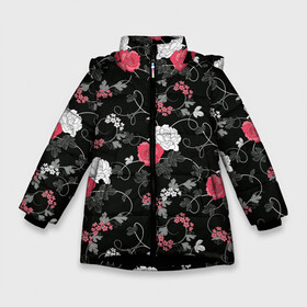 Зимняя куртка для девочек 3D с принтом Цветочный сад в Белгороде, ткань верха — 100% полиэстер; подклад — 100% полиэстер, утеплитель — 100% полиэстер. | длина ниже бедра, удлиненная спинка, воротник стойка и отстегивающийся капюшон. Есть боковые карманы с листочкой на кнопках, утяжки по низу изделия и внутренний карман на молнии. 

Предусмотрены светоотражающий принт на спинке, радужный светоотражающий элемент на пуллере молнии и на резинке для утяжки. | abstract | flowers | texturae | абстракция | белый | стиль | текстура | цветы | черно белый | черный
