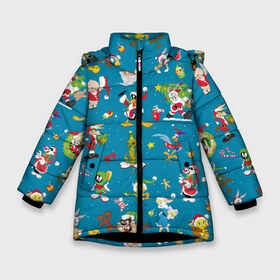 Зимняя куртка для девочек 3D с принтом Looney Tunes Christmas в Белгороде, ткань верха — 100% полиэстер; подклад — 100% полиэстер, утеплитель — 100% полиэстер. | длина ниже бедра, удлиненная спинка, воротник стойка и отстегивающийся капюшон. Есть боковые карманы с листочкой на кнопках, утяжки по низу изделия и внутренний карман на молнии. 

Предусмотрены светоотражающий принт на спинке, радужный светоотражающий элемент на пуллере молнии и на резинке для утяжки. | bugs | bunny | cat | coyote | daffy | duck | looney | marvin | pig | porky | sylvester | tunes | tweety | vdzajul | wile | багз | бани | банни | вайл | дак | даффи | дьявол | койот | кот | лола | марвин | марсианин | пиг | порки | силь