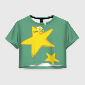 Женская футболка Crop-top 3D с принтом Tweety and stars в Белгороде, 100% полиэстер | круглая горловина, длина футболки до линии талии, рукава с отворотами | looney | tunes | tweety | vdzajul | твити