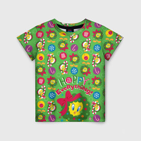 Детская футболка 3D с принтом Happy everything! в Белгороде, 100% гипоаллергенный полиэфир | прямой крой, круглый вырез горловины, длина до линии бедер, чуть спущенное плечо, ткань немного тянется | looney | tunes | tweety | vdzajul | твити