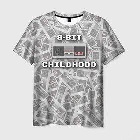 Мужская футболка 3D с принтом 8-bit childhood в Белгороде, 100% полиэфир | прямой крой, круглый вырез горловины, длина до линии бедер | 8 bit | 8 бит | dendy | nes | nintendo | денди | джойстик | нинтендо