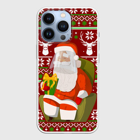 Чехол для iPhone 13 Pro с принтом Санта с защитным экраном в Белгороде,  |  | Тематика изображения на принте: deer | happy new year | new year | santa | защитный экран | корона | коронавирус | новогодний свитер | новый год | санта | санта клаус | свитер | свитер с маской | свитер с оленями