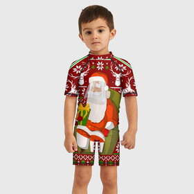 Детский купальный костюм 3D с принтом Санта с защитным экраном в Белгороде, Полиэстер 85%, Спандекс 15% | застежка на молнии на спине | deer | happy new year | new year | santa | защитный экран | корона | коронавирус | новогодний свитер | новый год | санта | санта клаус | свитер | свитер с маской | свитер с оленями