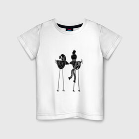 Детская футболка хлопок с принтом Черно-белые птички в Белгороде, 100% хлопок | круглый вырез горловины, полуприлегающий силуэт, длина до линии бедер | 