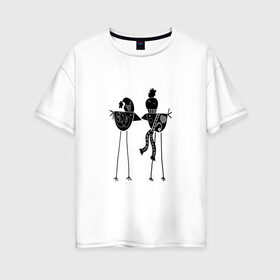Женская футболка хлопок Oversize с принтом Черно-белые птички в Белгороде, 100% хлопок | свободный крой, круглый ворот, спущенный рукав, длина до линии бедер
 | 