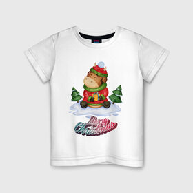 Детская футболка хлопок с принтом Бычок зимой в Белгороде, 100% хлопок | круглый вырез горловины, полуприлегающий силуэт, длина до линии бедер | 