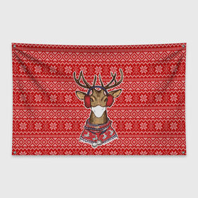 Флаг-баннер с принтом Deer in a medical mask в Белгороде, 100% полиэстер | размер 67 х 109 см, плотность ткани — 95 г/м2; по краям флага есть четыре люверса для крепления | Тематика изображения на принте: deer | happy new year | new year | santa | защитный экран | корона | коронавирус | новогодний свитер | новый год | свитер | свитер с маской | свитер с оленями