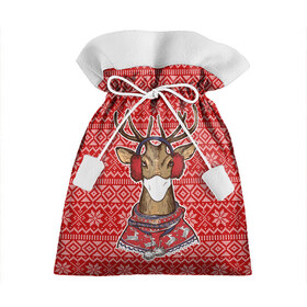Подарочный 3D мешок с принтом Deer in a medical mask в Белгороде, 100% полиэстер | Размер: 29*39 см | Тематика изображения на принте: deer | happy new year | new year | santa | защитный экран | корона | коронавирус | новогодний свитер | новый год | свитер | свитер с маской | свитер с оленями