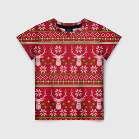 Детская футболка 3D с принтом Viral sweater в Белгороде, 100% гипоаллергенный полиэфир | прямой крой, круглый вырез горловины, длина до линии бедер, чуть спущенное плечо, ткань немного тянется | deer | happy new year | new year | santa | защитный экран | корона | коронавирус | новогодний свитер | новый год | свитер | свитер с маской | свитер с оленями