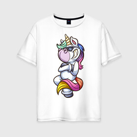 Женская футболка хлопок Oversize с принтом Cool Unicorn в Белгороде, 100% хлопок | свободный крой, круглый ворот, спущенный рукав, длина до линии бедер
 | арт | графика | единорог | пони | фэнтази