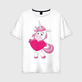 Женская футболка хлопок Oversize с принтом Love в Белгороде, 100% хлопок | свободный крой, круглый ворот, спущенный рукав, длина до линии бедер
 | арт | графика | единорог | пони | фэнтази