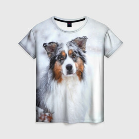 Женская футболка 3D с принтом Австралийская овчарка в Белгороде, 100% полиэфир ( синтетическое хлопкоподобное полотно) | прямой крой, круглый вырез горловины, длина до линии бедер | Тематика изображения на принте: dog | австралийская | животные | овчарка | пес | природа | собака | собаки | собакчка | собачки