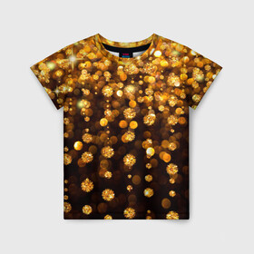 Детская футболка 3D с принтом ЗОЛОТЫЕ БЛЕСТКИ в Белгороде, 100% гипоаллергенный полиэфир | прямой крой, круглый вырез горловины, длина до линии бедер, чуть спущенное плечо, ткань немного тянется | gold | pattern | rain | блестки | блестящий | дождь | звезды | золото | красиво | новый год | праздник | снежинки | текстуры