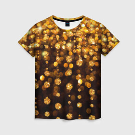 Женская футболка 3D с принтом ЗОЛОТЫЕ БЛЕСТКИ в Белгороде, 100% полиэфир ( синтетическое хлопкоподобное полотно) | прямой крой, круглый вырез горловины, длина до линии бедер | gold | pattern | rain | блестки | блестящий | дождь | звезды | золото | красиво | новый год | праздник | снежинки | текстуры