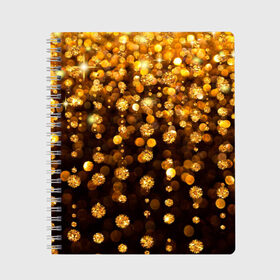 Тетрадь с принтом ЗОЛОТЫЕ БЛЕСТКИ в Белгороде, 100% бумага | 48 листов, плотность листов — 60 г/м2, плотность картонной обложки — 250 г/м2. Листы скреплены сбоку удобной пружинной спиралью. Уголки страниц и обложки скругленные. Цвет линий — светло-серый
 | gold | pattern | rain | блестки | блестящий | дождь | звезды | золото | красиво | новый год | праздник | снежинки | текстуры