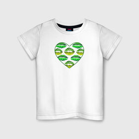 Детская футболка хлопок с принтом Зелёный поцелуй в Белгороде, 100% хлопок | круглый вырез горловины, полуприлегающий силуэт, длина до линии бедер | Тематика изображения на принте: губы | день валентина | зелёный | любовь | отпечатки | сердечко | сердце