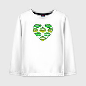 Детский лонгслив хлопок с принтом Зелёный поцелуй в Белгороде, 100% хлопок | круглый вырез горловины, полуприлегающий силуэт, длина до линии бедер | губы | день валентина | зелёный | любовь | отпечатки | сердечко | сердце