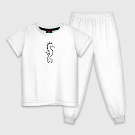 Детская пижама хлопок с принтом Морской конёк в Белгороде, 100% хлопок |  брюки и футболка прямого кроя, без карманов, на брюках мягкая резинка на поясе и по низу штанин
 | Тематика изображения на принте: значок | линейный | лого | минимализм | морской конёк | морской обитатель | рыба | чёрно  белый