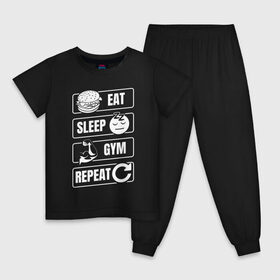 Детская пижама хлопок с принтом Eat Sleep Gym Repeat в Белгороде, 100% хлопок |  брюки и футболка прямого кроя, без карманов, на брюках мягкая резинка на поясе и по низу штанин
 | Тематика изображения на принте: eat sleep | gym repeat | бодибилдинг | качалка | мотивация | спорт | фитнес