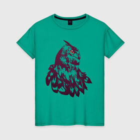 Женская футболка хлопок с принтом Сова в Белгороде, 100% хлопок | прямой крой, круглый вырез горловины, длина до линии бедер, слегка спущенное плечо | бохо | индейцы | кельты | лес | оранжевый | перья | сказка | сова | филин | хиппи