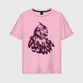 Женская футболка хлопок Oversize с принтом Сова в Белгороде, 100% хлопок | свободный крой, круглый ворот, спущенный рукав, длина до линии бедер
 | бохо | индейцы | кельты | лес | оранжевый | перья | сказка | сова | филин | хиппи
