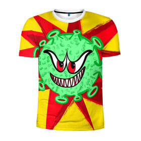 Мужская футболка 3D спортивная с принтом Вирус в Белгороде, 100% полиэстер с улучшенными характеристиками | приталенный силуэт, круглая горловина, широкие плечи, сужается к линии бедра | covid 19 | валюты | вирус | звезда | зеленый | злой | зубы | корона | коронавирус | монстр