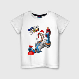Детская футболка хлопок с принтом Червяк Джим в Белгороде, 100% хлопок | круглый вырез горловины, полуприлегающий силуэт, длина до линии бедер | девяностые | дед мороз | денди | игры | ламповые. | новый год | санта клаус | сега | червяк джим