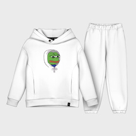 Детский костюм хлопок Oversize с принтом Pepe in the hoodie в Белгороде,  |  | mem | pepe in the hoodie | грустный | животные | капюшон | лягушка | мем | пепе | пепе в худи | прикол | юмор