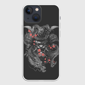 Чехол для iPhone 13 mini с принтом Самурай и дракон в Белгороде,  |  | cherry | flower petals | helmet | japan | katana | ronin | sakura | samurai | вишня | катана | лепестки цветка | ронин | сакура | самурай | шлем | япония