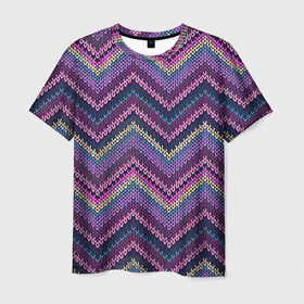 Мужская футболка 3D с принтом Вязь в Белгороде, 100% полиэфир | прямой крой, круглый вырез горловины, длина до линии бедер | арт | вязаный рисунок | вязь | линии | линия | полоса | полосы | рисунок | синий | фиолетовый