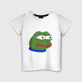 Детская футболка хлопок с принтом Pepe MonkaS в Белгороде, 100% хлопок | круглый вырез горловины, полуприлегающий силуэт, длина до линии бедер | Тематика изображения на принте: monkas | pepe | испуг | лягушка | мем | пепе | эмоут