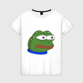 Женская футболка хлопок с принтом Pepe MonkaS в Белгороде, 100% хлопок | прямой крой, круглый вырез горловины, длина до линии бедер, слегка спущенное плечо | monkas | pepe | испуг | лягушка | мем | пепе | эмоут