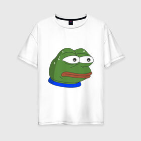 Женская футболка хлопок Oversize с принтом Pepe MonkaS в Белгороде, 100% хлопок | свободный крой, круглый ворот, спущенный рукав, длина до линии бедер
 | monkas | pepe | испуг | лягушка | мем | пепе | эмоут