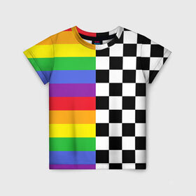 Детская футболка 3D с принтом Rainbow в Белгороде, 100% гипоаллергенный полиэфир | прямой крой, круглый вырез горловины, длина до линии бедер, чуть спущенное плечо, ткань немного тянется | музыкант | паттерн | полосы | радуга | реп | рэп | текаши | шахматы | шашки