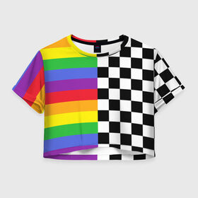 Женская футболка Crop-top 3D с принтом Rainbow в Белгороде, 100% полиэстер | круглая горловина, длина футболки до линии талии, рукава с отворотами | музыкант | паттерн | полосы | радуга | реп | рэп | текаши | шахматы | шашки