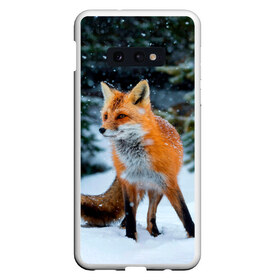 Чехол для Samsung S10E с принтом Лиса в зимнем лесу в Белгороде, Силикон | Область печати: задняя сторона чехла, без боковых панелей | Тематика изображения на принте: fox | foxy | в | животные | звери | зима | зимний | зимняя | лес | лиса | лисичка | лисы | природа | снег | снежная