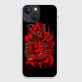 Чехол для iPhone 13 mini с принтом Death Samurai в Белгороде,  |  | Тематика изображения на принте: 2077 | art | blood | cyber | cyberpunk | dead | death | demon | japan | mask | ninja | oni | samurai | shadow | shogun | tokyo | warior | арт | воин | война | демон | катана | кибер | киберпанк | кровь | маска | мертвый | ниндзя | путь | самурай