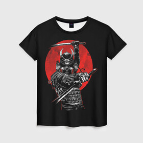 Женская футболка 3D с принтом Samurai в Белгороде, 100% полиэфир ( синтетическое хлопкоподобное полотно) | прямой крой, круглый вырез горловины, длина до линии бедер | 2077 | art | blood | cyber | cyberpunk | dead | death | demon | japan | mask | ninja | oni | samurai | shadow | shogun | tokyo | warior | арт | воин | война | демон | катана | кибер | киберпанк | кровь | маска | мертвый | ниндзя | путь | самурай