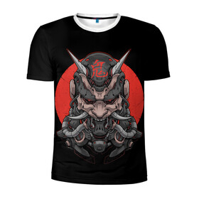 Мужская футболка 3D спортивная с принтом Cyber Samurai в Белгороде, 100% полиэстер с улучшенными характеристиками | приталенный силуэт, круглая горловина, широкие плечи, сужается к линии бедра | Тематика изображения на принте: 2077 | art | blood | cyber | cyberpunk | dead | death | demon | japan | mask | ninja | oni | samurai | shadow | shogun | tokyo | warior | арт | воин | война | демон | катана | кибер | киберпанк | кровь | маска | мертвый | ниндзя | путь | самурай