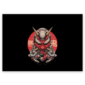Поздравительная открытка с принтом Cyber Oni Samurai в Белгороде, 100% бумага | плотность бумаги 280 г/м2, матовая, на обратной стороне линовка и место для марки
 | Тематика изображения на принте: 2077 | art | blood | cyber | cyberpunk | dead | death | demon | japan | mask | ninja | oni | samurai | shadow | shogun | tokyo | warior | арт | воин | война | демон | катана | кибер | киберпанк | кровь | маска | мертвый | ниндзя | путь | самурай