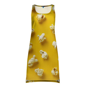 Платье-майка 3D с принтом Попкорн в Белгороде, 100% полиэстер | полуприлегающий силуэт, широкие бретели, круглый вырез горловины, удлиненный подол сзади. | popcorn | воздушная | еда | кино | кинотеатр | кукуруза | кушать | попкорн | сладкий | соленый | сырный | хрустящий