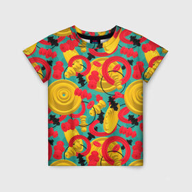 Детская футболка 3D с принтом Круглые 3д фигуры в Белгороде, 100% гипоаллергенный полиэфир | прямой крой, круглый вырез горловины, длина до линии бедер, чуть спущенное плечо, ткань немного тянется | 3д | диски | круги | модный | паттерн | символы | узор | фигуры | цвет | шахматы | яркий
