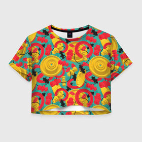 Женская футболка Crop-top 3D с принтом Круглые 3д фигуры в Белгороде, 100% полиэстер | круглая горловина, длина футболки до линии талии, рукава с отворотами | 3д | диски | круги | модный | паттерн | символы | узор | фигуры | цвет | шахматы | яркий