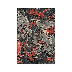 Обложка для паспорта матовая кожа с принтом Самурай (Якудза, драконы) в Белгороде, натуральная матовая кожа | размер 19,3 х 13,7 см; прозрачные пластиковые крепления | буси | воины рыцари | драконы | сабурау | самурай | якудза