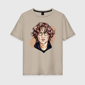 Женская футболка хлопок Oversize с принтом Джон Леннон в Белгороде, 100% хлопок | свободный крой, круглый ворот, спущенный рукав, длина до линии бедер
 | beatles | imagine | john | lennon | road | the beatles | битлз | битлы | джон | леннон