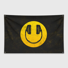 Флаг-баннер с принтом Наушники Смайл в Белгороде, 100% полиэстер | размер 67 х 109 см, плотность ткани — 95 г/м2; по краям флага есть четыре люверса для крепления | люблю музыку | музыка | наушники | смайл | улыбка | эмодзи
