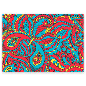 Поздравительная открытка с принтом Цветочный Узор в Белгороде, 100% бумага | плотность бумаги 280 г/м2, матовая, на обратной стороне линовка и место для марки
 | paisley | бабочка | бута | индия | ориентальный | орнамент | цветы
