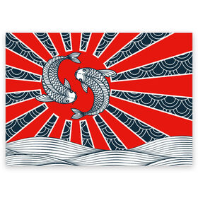 Поздравительная открытка с принтом Карпы Кои в Белгороде, 100% бумага | плотность бумаги 280 г/м2, матовая, на обратной стороне линовка и место для марки
 | Тематика изображения на принте: бамбук | инь янь | карп | кои | рыба | узор | япония
