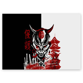 Поздравительная открытка с принтом Самурай Samurai в Белгороде, 100% бумага | плотность бумаги 280 г/м2, матовая, на обратной стороне линовка и место для марки
 | Тематика изображения на принте: cyberpunk 2077 | ninja | samurai | киберпанк | маска самурая | путь война | самурай | сёгун | семь самураев | токио | чёрный самурай | японский самурай